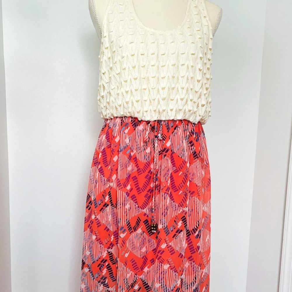 City Triangle Summer Long Maxi Dress Size Large Orange Blue Cream Knit Blouson